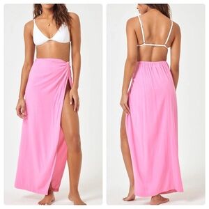 NWT L Space Lightweight Rayon Mia Cover-Up Skirt Dress Guava Pink Elastic Waist
